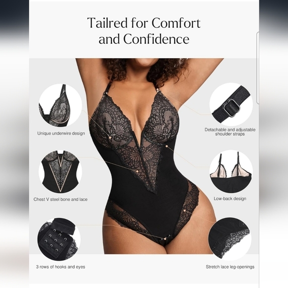 Popilush V-Neck Lace Corset Shapewear Bodysuit With Tummy Control Size 3XL - Picture 3 of 9